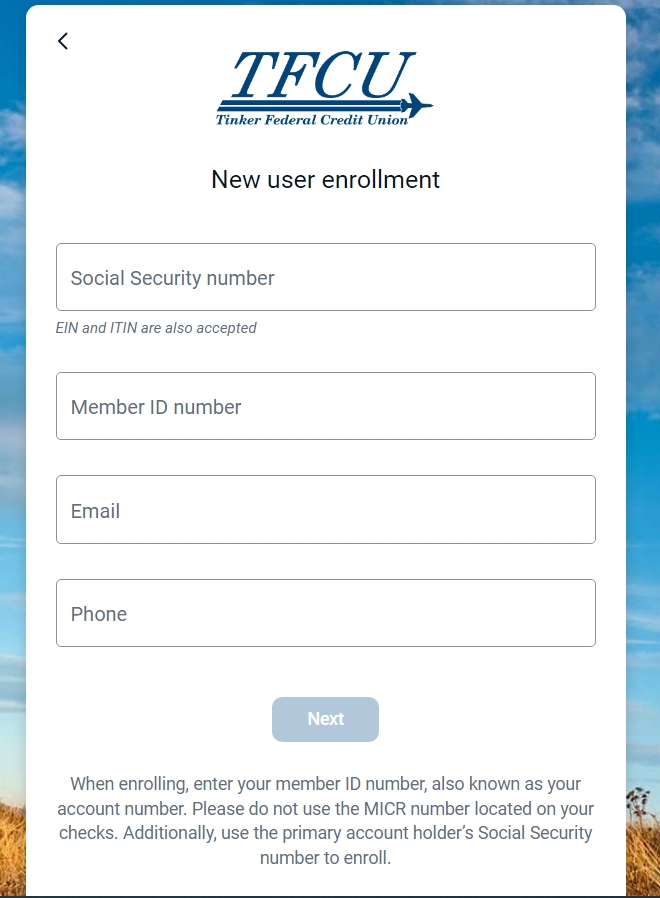 Tinker Federal Credit Union personal account applying for a loan and