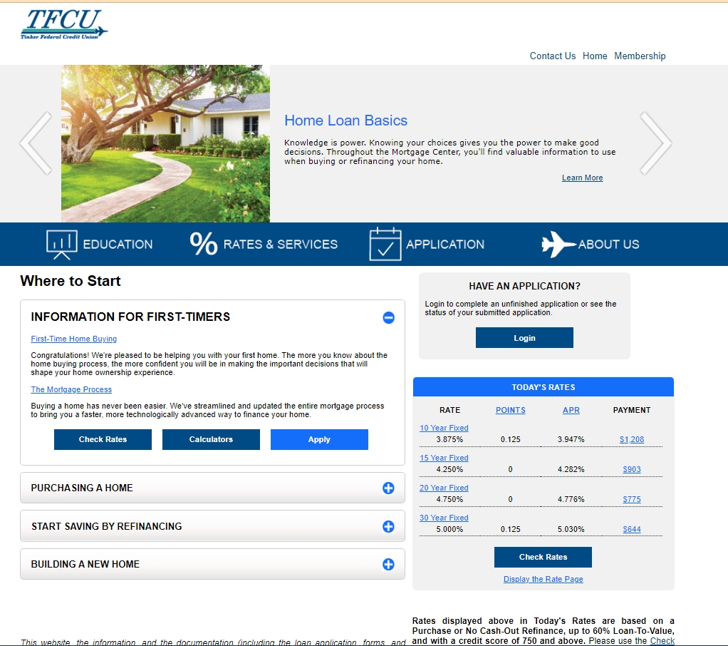 Tinker Federal Credit Union personal account applying for a loan and