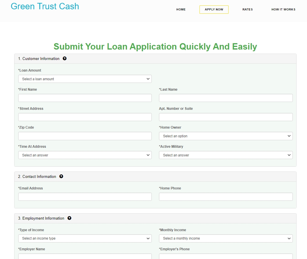 Green Trust Cash Personal Account Applying For A Loan Online Step by 