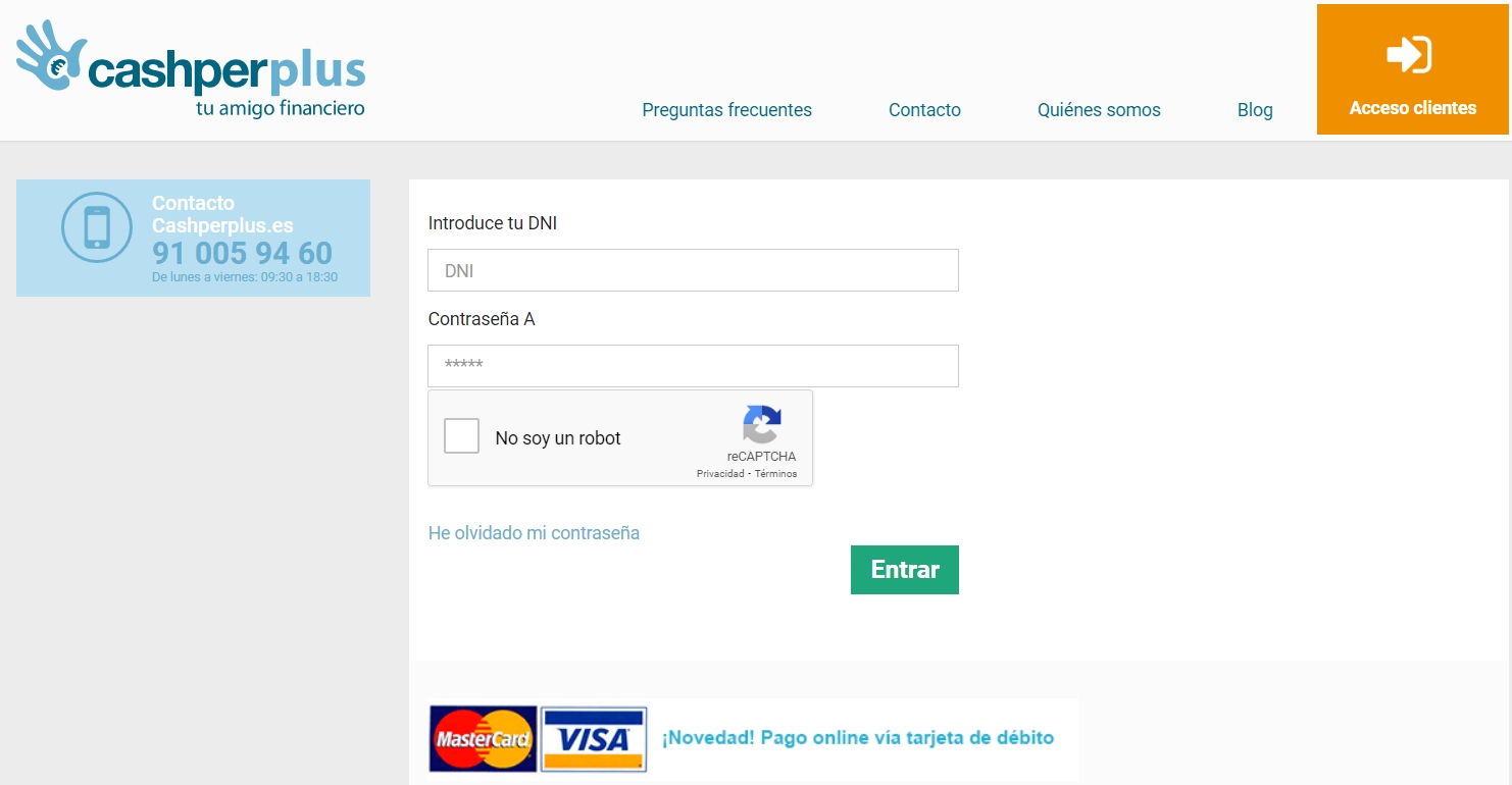 El área personal Cashperplus