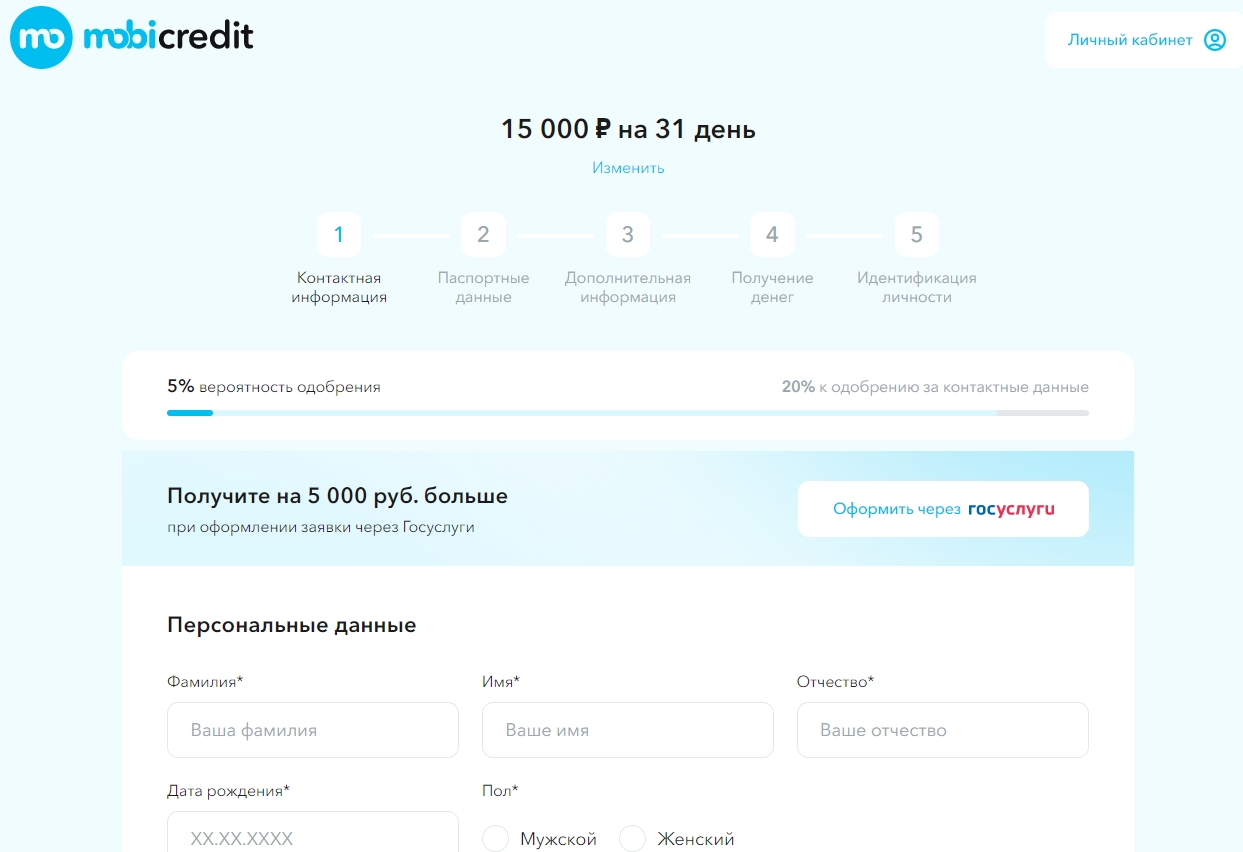 Личный кабинет Mobicredit: оформляем займ онлайн, пошаговая регистрация