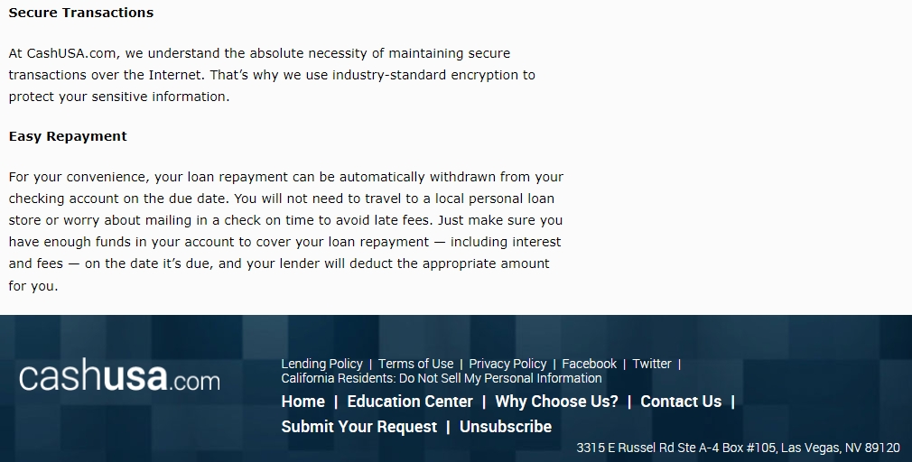 CashUSA repayment
