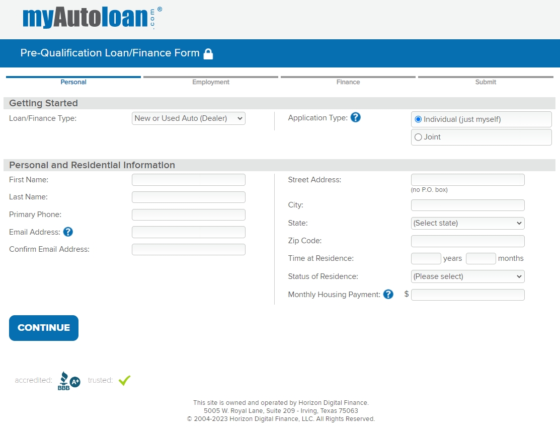 myAutoloan.com application