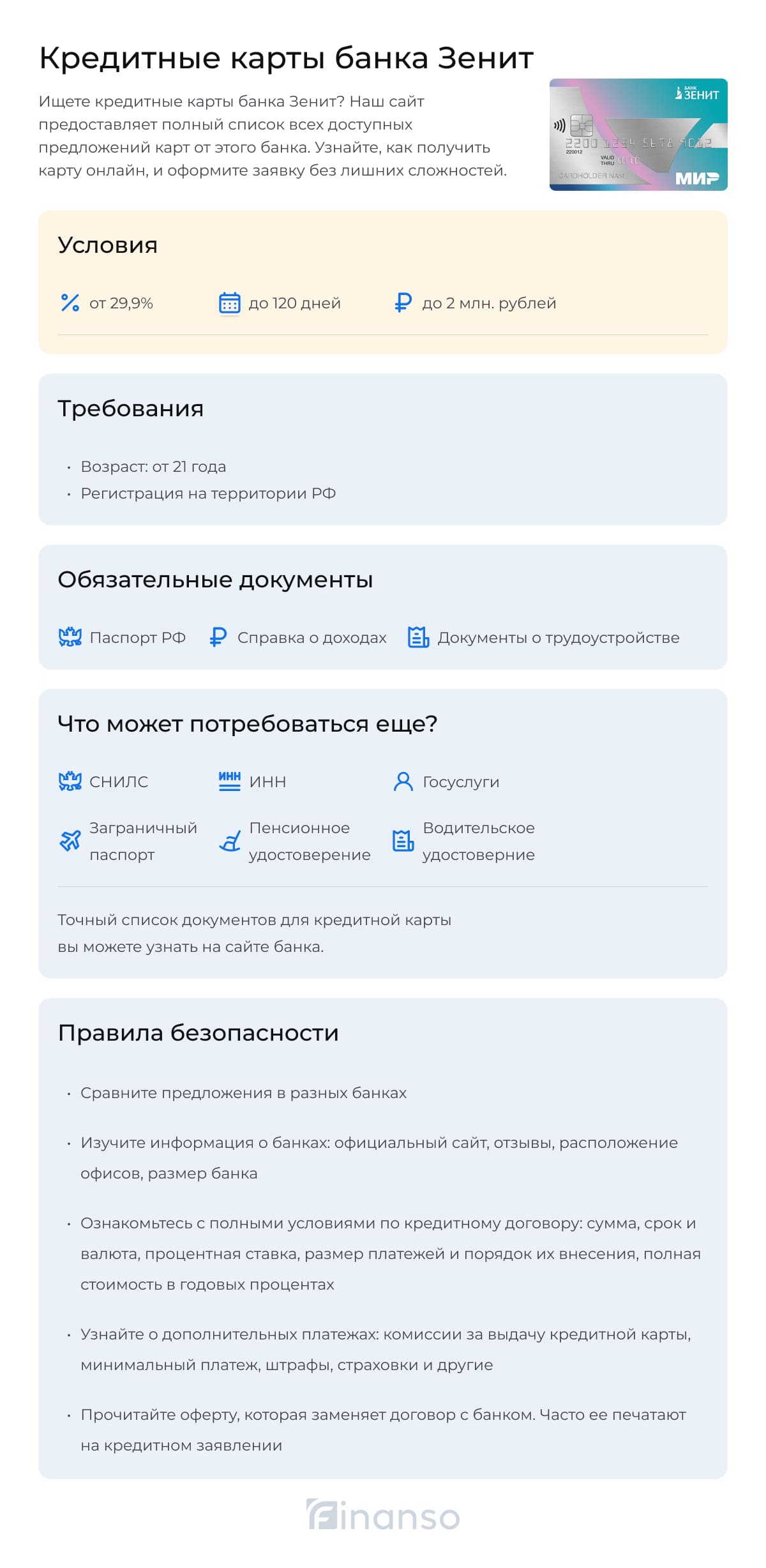 Кредитные карты банка Зенит