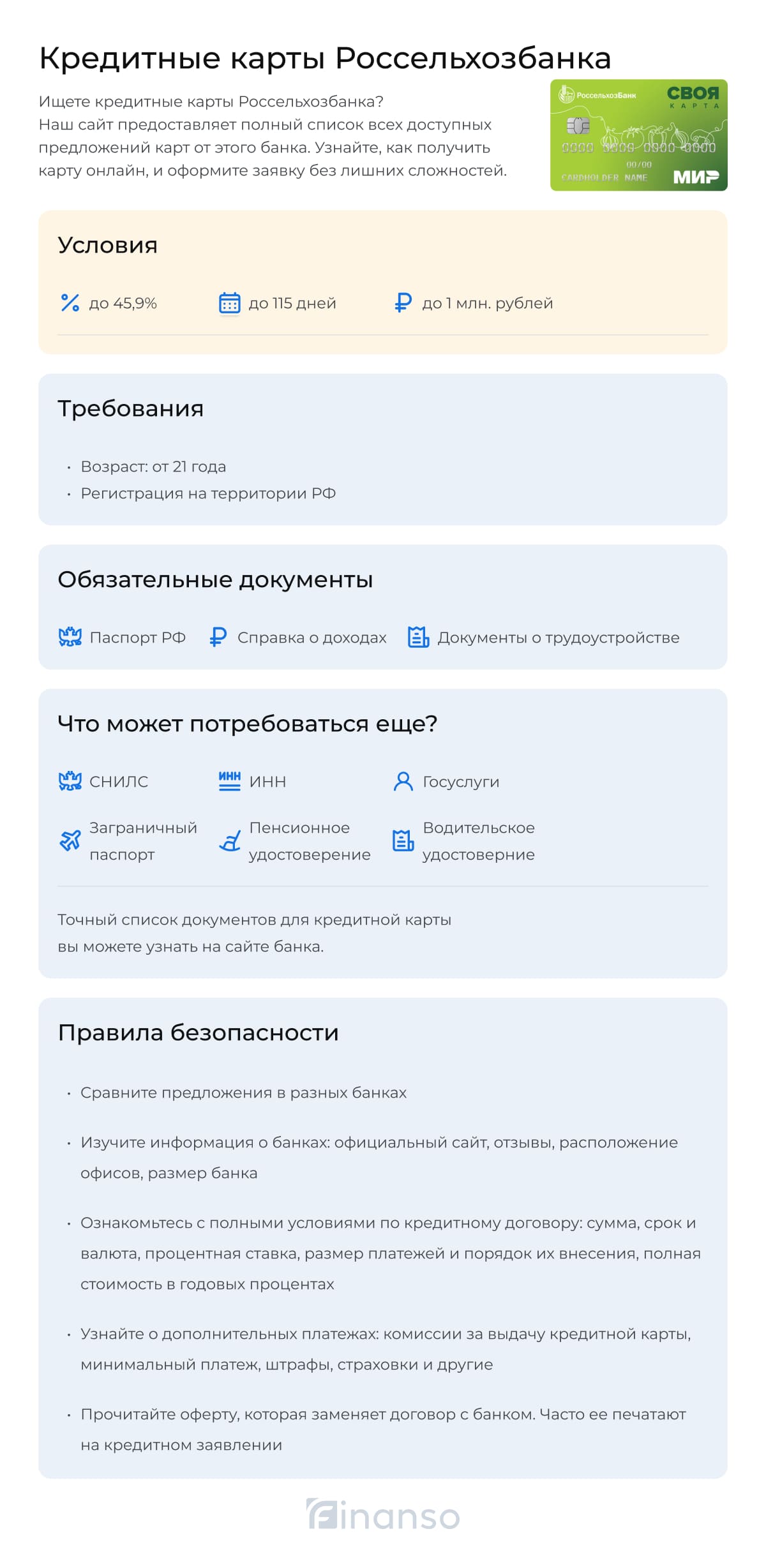 Кредитные карты Россельхозбанка