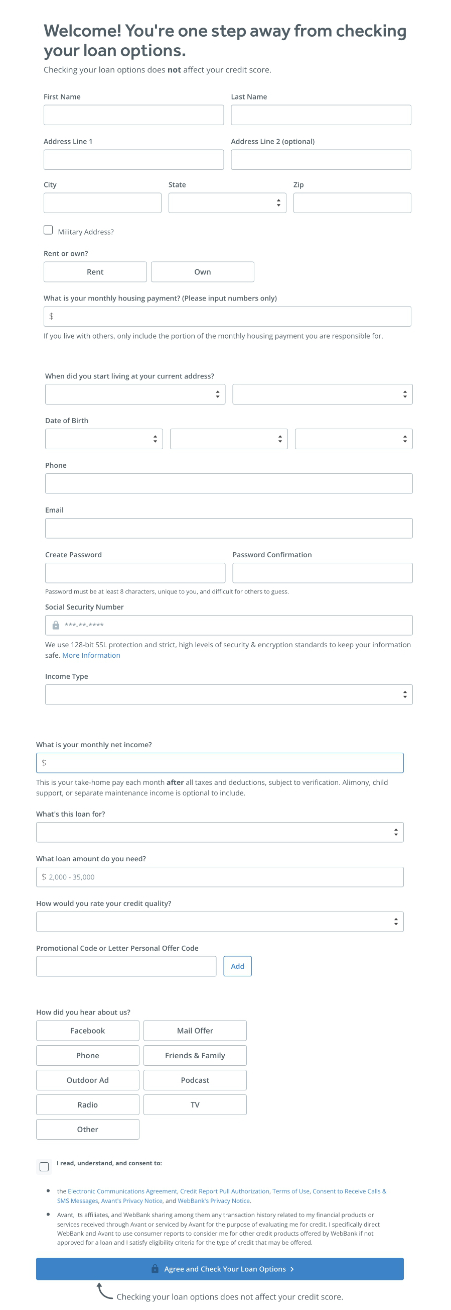 Personal account at Avant apply for an online loan, stepbystep registration