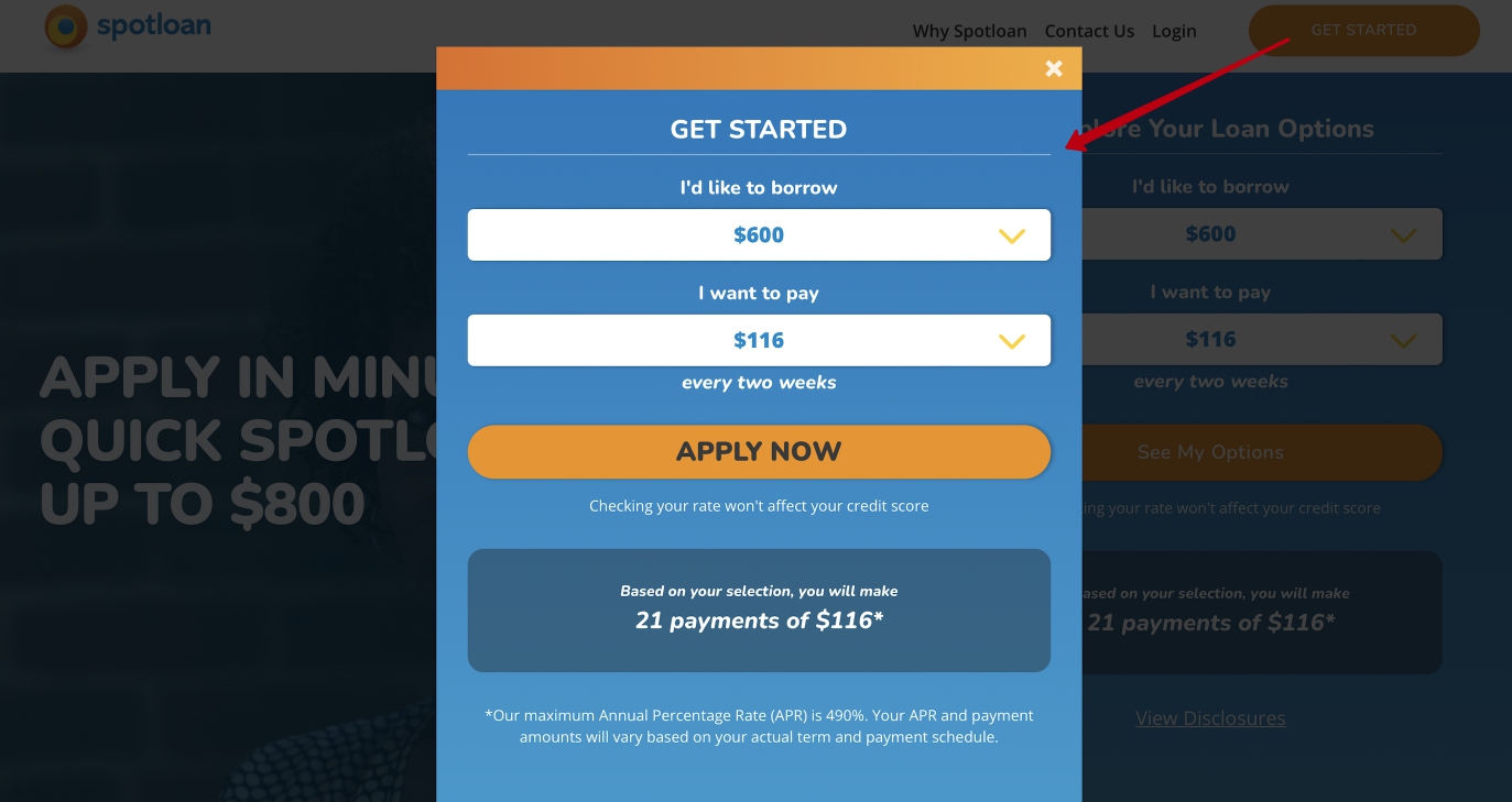 Personal account at Spotloan apply for an online loan, stepbystep